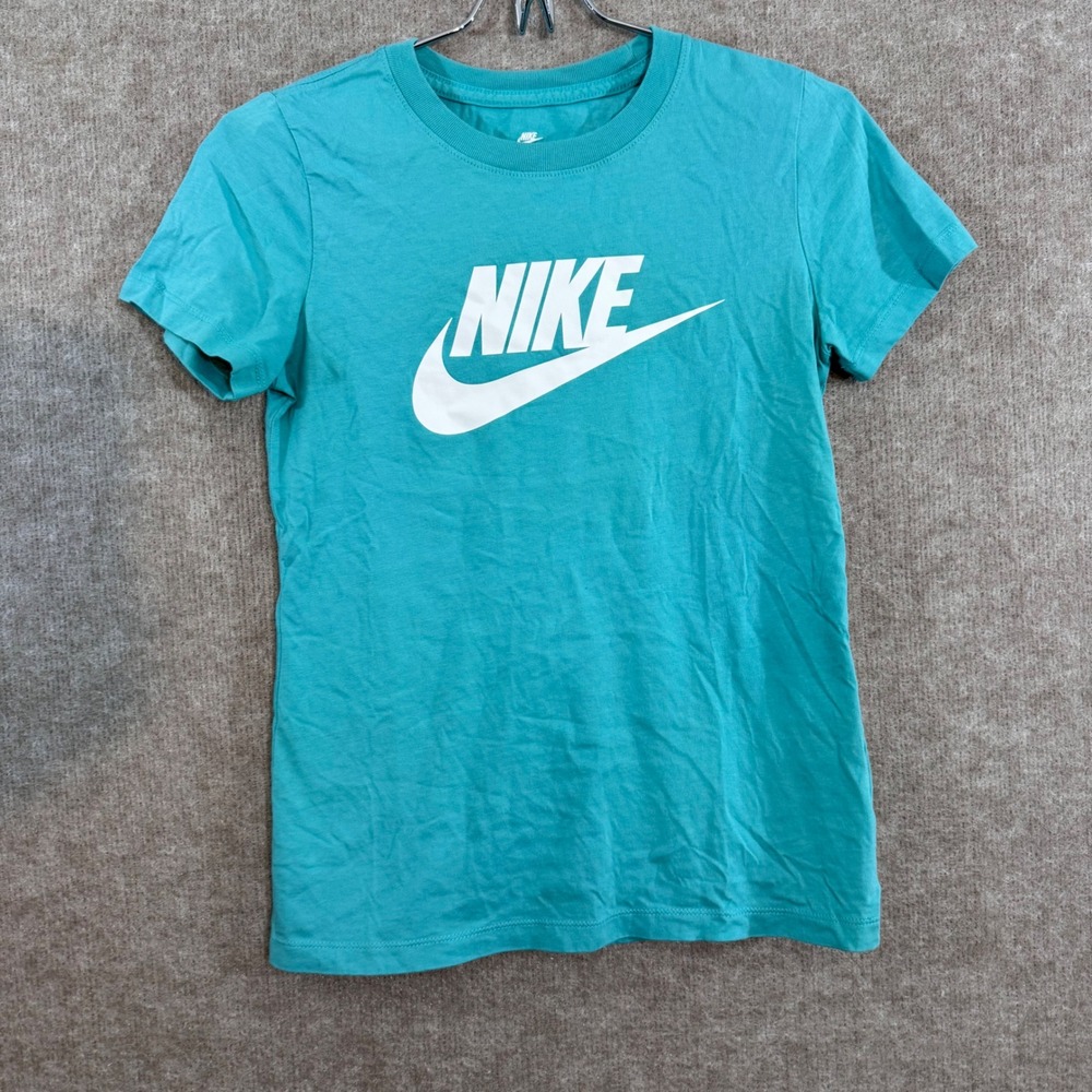 Nike Graphic T Shirt Women XS Teal Blue Swoosh Logo Short Sleeve Sporty